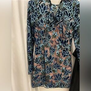 Elliatt Navy Sequined Velvet Designer Dress